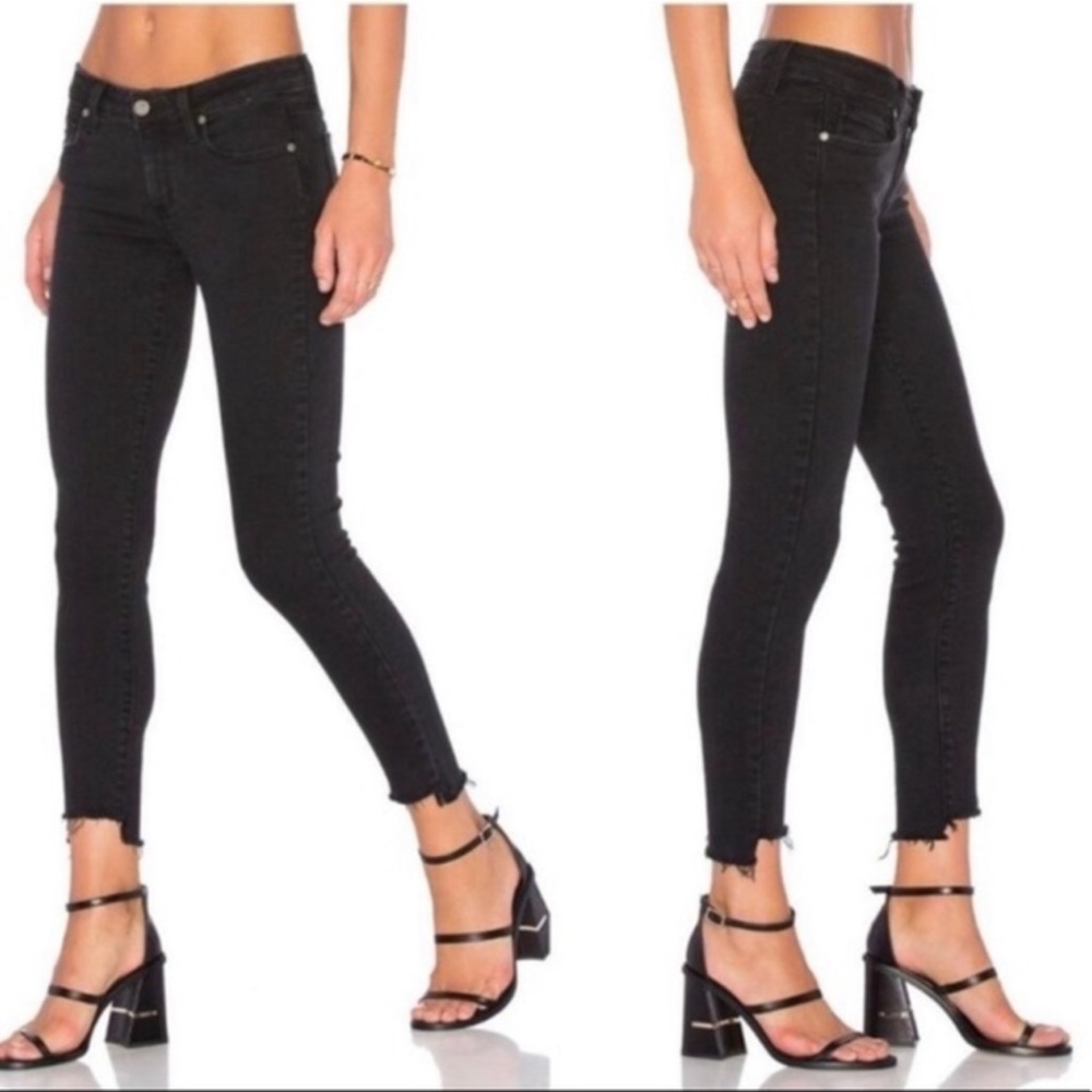 Paige Verdugo Ankle Black Skinny Stretchy Jeans Raw Hem Low rise Size 23